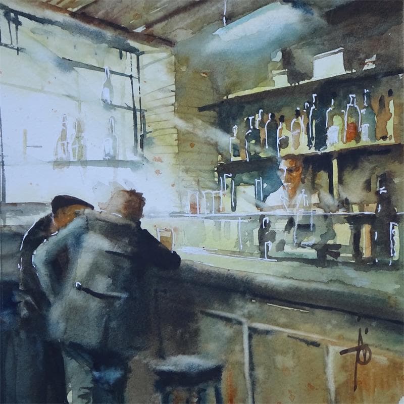 Painting Brève de Comptoir by Abbatucci Violaine | Painting Figurative Life style Watercolor
