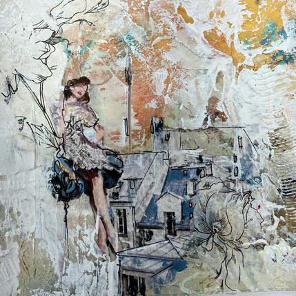 Painting Danser sur les toits de Paris by Bergeron Marie-Josée | Painting Surrealism Acrylic, Gluing