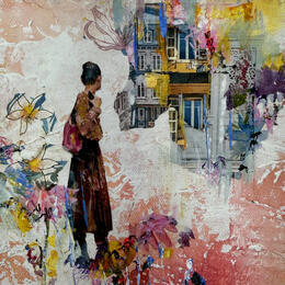 Painting Le passé devient l'avenir by Bergeron Marie-Josée | Painting Surrealism Acrylic, Gluing