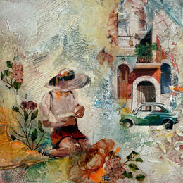 Painting On se dit à la prochaine fois by Bergeron Marie-Josée | Painting Surrealism Acrylic, Gluing, Oil