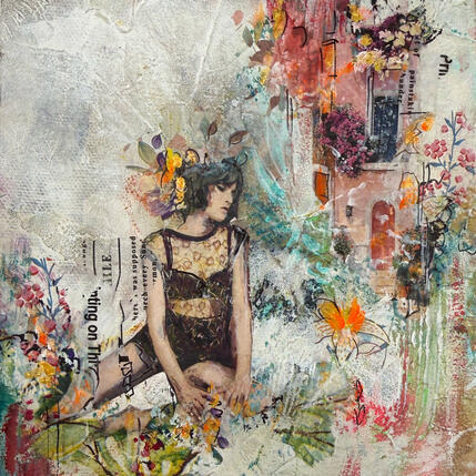 Painting right on time by Bergeron Marie-Josée | Painting Surrealism Acrylic, Gluing
