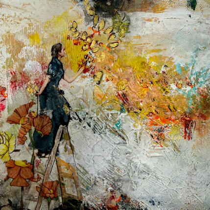Painting Toucher les étoiles by Bergeron Marie-Josée | Painting Surrealism Acrylic, Gluing