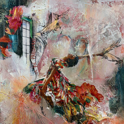 Painting En apesanteur by Bergeron Marie-Josée | Painting Surrealism Acrylic, Gluing Pop icons