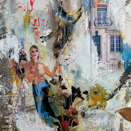 Painting Funny time by Bergeron Marie-Josée | Painting Surrealism Acrylic, Gluing, Oil Pop icons