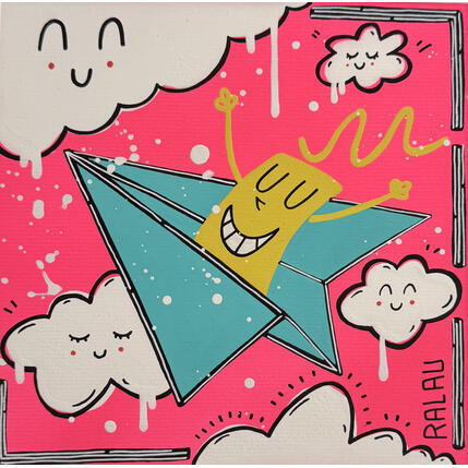 Painting Dans les nuages by Ralau | Painting Raw art Acrylic, Posca Life style, Pop icons