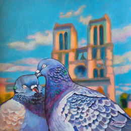 Peinture Les amoureux des bancs de Paris  par Emma Fischer | Tableau