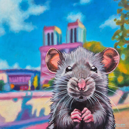 Peinture Le touriste gris par Emma Fischer | Tableau Figuratif Acrylique Animaux, Portraits, Urbain