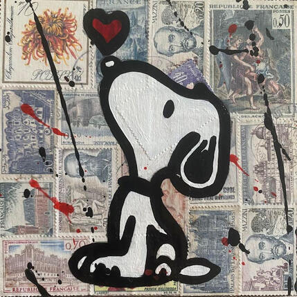 Painting F1  Snoopy coeur by Marie G.  | Painting Pop-art Acrylic, Gluing, Wood Pop icons
