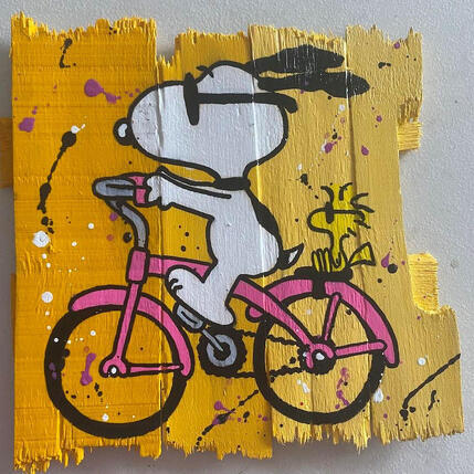 Painting F2  A bicyclette... by Marie G.  | Painting Pop-art Acrylic, Wood Pop icons