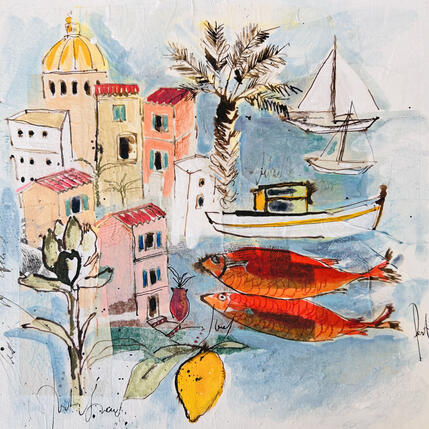Painting Les rougets et le citron by Colombo Cécile | Painting
