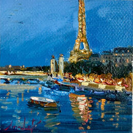 Gemälde  Paris Blue Hour  von Xanlar | Gemälde Impressionismus Öl Architektur, Landschaften