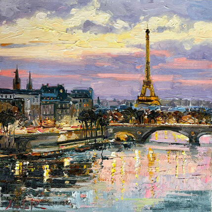 Gemälde Un Soir à Paris von Xanlar | Gemälde Impressionismus Öl Architektur, Landschaften