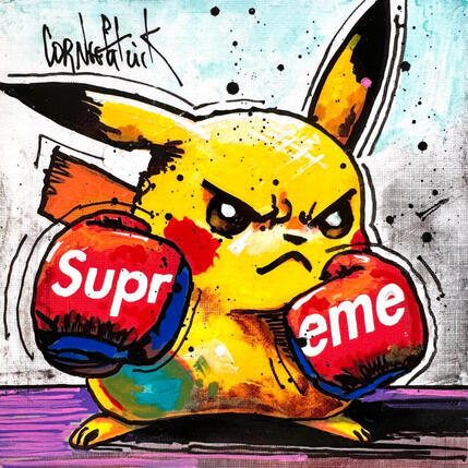 Painting Pikachu, supreme by Cornée Patrick | Painting Pop-art Graffiti, Oil Child, Cinema, Pop icons