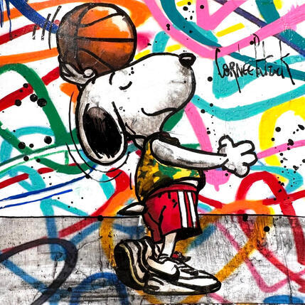 Painting Snoopy aime le basket by Cornée Patrick | Painting Pop-art Graffiti, Oil Child, Cinema, Pop icons