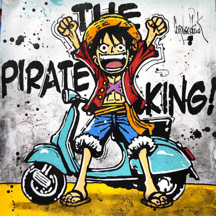 Painting Luffy et son Vespa by Cornée Patrick | Painting Pop-art Graffiti, Oil Child, Cinema, Pop icons