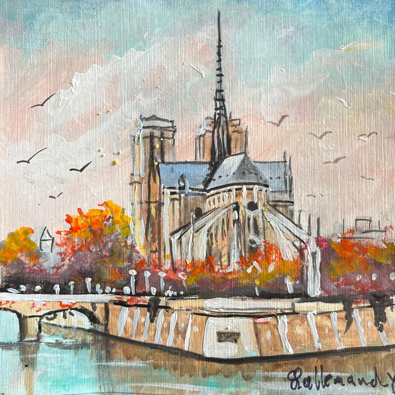 Painting Notre Dame en lumière by Lallemand Yves | Painting Figurative Urban Acrylic