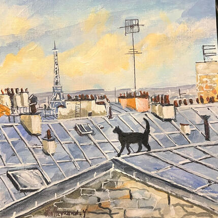 Painting Sur les toits de Paris by Lallemand Yves | Painting Figurative Acrylic Pop icons, Urban