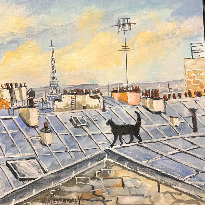 Painting Sur les toits de Paris by Lallemand Yves | Painting Figurative Urban Acrylic