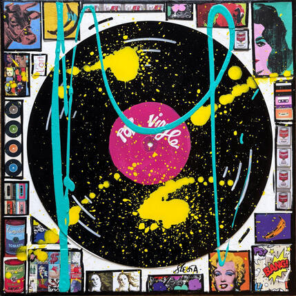 Painting POP VINYLE (rose) by Costa Sophie | Painting Pop-art Acrylic, Gluing, Upcycling Pop icons