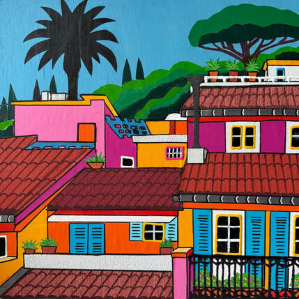 Painting Les hauteurs de Toulon by Lovisa | Painting Pop-art Acrylic, Gluing Landscapes