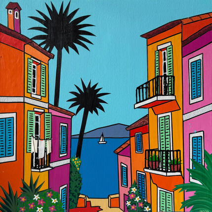 Painting Vacances à Toulon by Lovisa | Painting Pop-art Acrylic, Gluing Landscapes