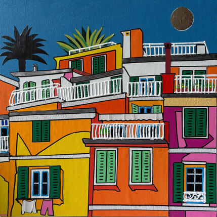 Peinture Les balcons du midi par Lovisa | Tableau Pop-art Acrylique, Collage Urbain