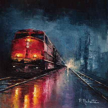 Painting Un train dans la nuit by Rochette Patrice | Painting