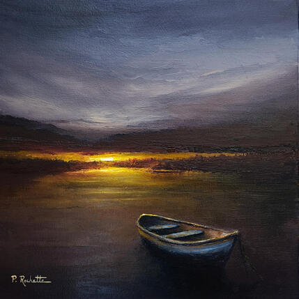 Painting Le crépuscule sur l'étang  by Rochette Patrice | Painting