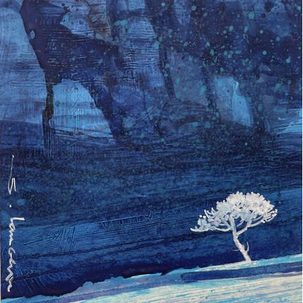Peinture Seul dans les rochers bleus par Langeron Stéphane | Tableau Figuratif Aquarelle Paysages