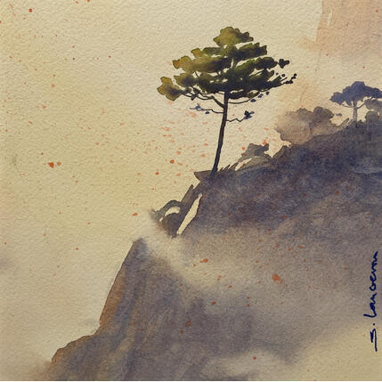 Peinture Matin de Chine par Langeron Stéphane | Tableau Figuratif Aquarelle Paysages