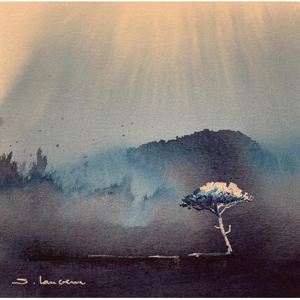 Peinture Lumière céleste par Langeron Stéphane | Tableau Figuratif Aquarelle Paysages