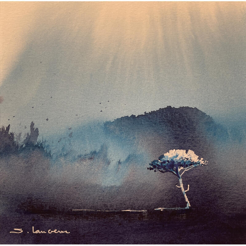 Peinture Lumière céleste par Langeron Stéphane | Tableau Figuratif Paysages Aquarelle