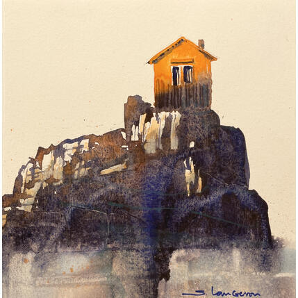 Peinture Premier rayon sur la cabane par Langeron Stéphane | Tableau Figuratif Aquarelle Paysages