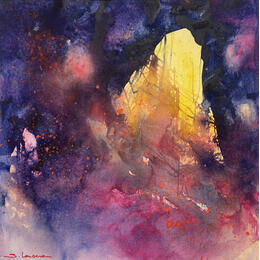 Peinture La montagne jaune par Langeron Stéphane | Tableau Figuratif Aquarelle Paysages
