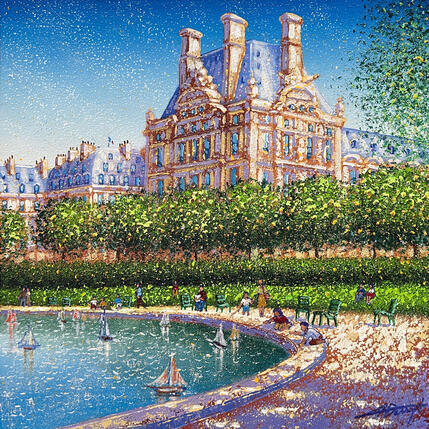 Painting Les petits bateaux du jardin des Tuileries by Dessapt Alan | Painting Figurative Acrylic, Oil Urban