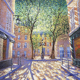 Peinture Place Furstenberg en lumière par Dessapt Alan | Tableau Figuratif Acrylique, Huile Urbain