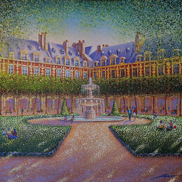 Painting Harmonie de la place des Vosges by Dessapt Alan | Painting Figurative Acrylic, Oil Urban