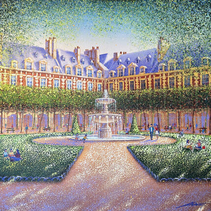 Peinture Harmonie de la place des Vosges par Dessapt Alan | Tableau Figuratif Acrylique, Huile Urbain