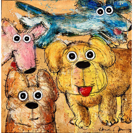 Painting 4 Dogs by Maury Hervé | Painting Raw art Animals