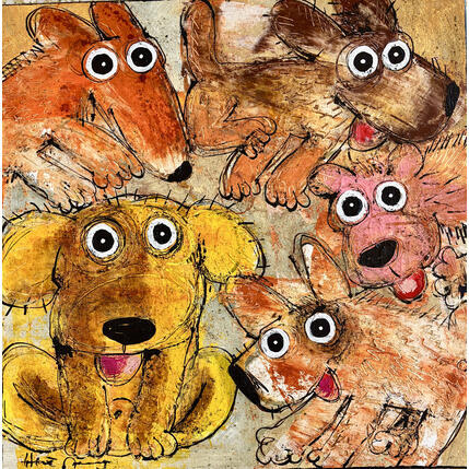 Painting 5 Dogs by Maury Hervé | Painting Raw art Animals