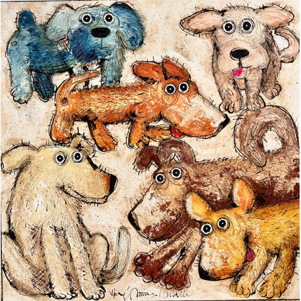Painting 6 dogs by Maury Hervé | Painting Raw art Animals