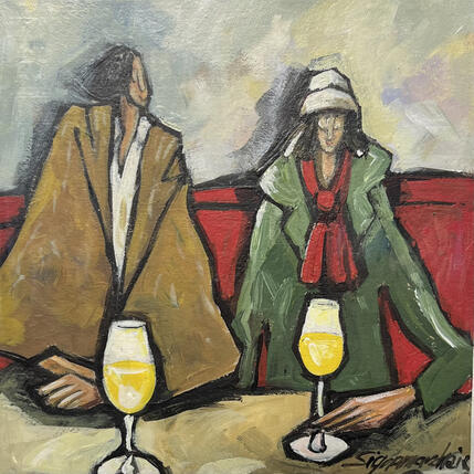 Painting Le muscadet au fond du bar by Signamarcheix Bernard | Painting Naive art Acrylic, Ink, Pastel Pop icons