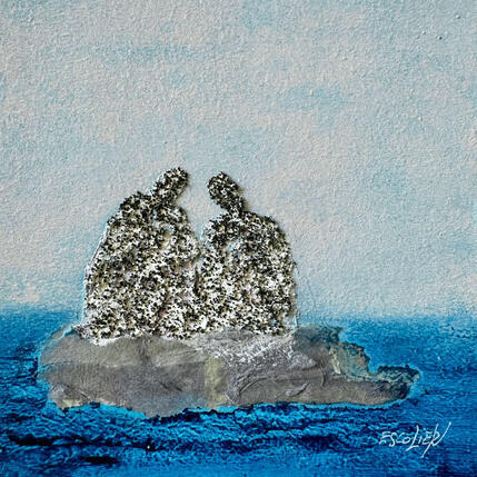 Peinture Contemplation face à l'infin par Escolier Odile | Tableau Figuratif Acrylique, Collage Marine, Nature, Scènes de vie