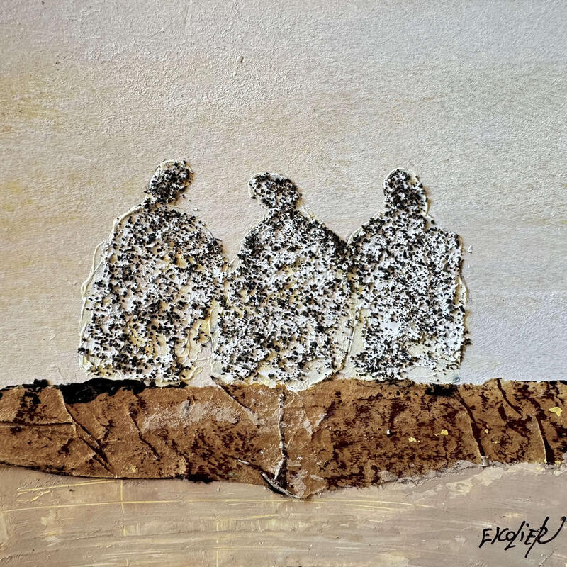 Peinture Dans la beauté de cet instant par Escolier Odile | Tableau Figuratif Paysages Nature Scènes de vie Acrylique Collage