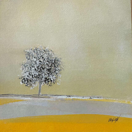 Peinture Rêverie près d'un arbre par Escolier Odile | Tableau Figuratif Acrylique Minimaliste, Nature, Paysages