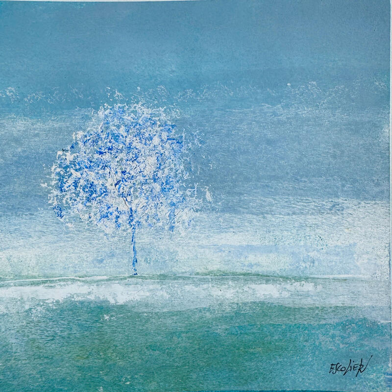 Peinture  Une présence dans le bleu  par Escolier Odile | Tableau Figuratif Paysages Nature Minimaliste Acrylique