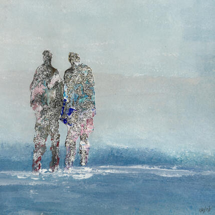 Peinture En chemin. par Escolier Odile | Tableau Figuratif Acrylique, Collage Marine, Scènes de vie, Société