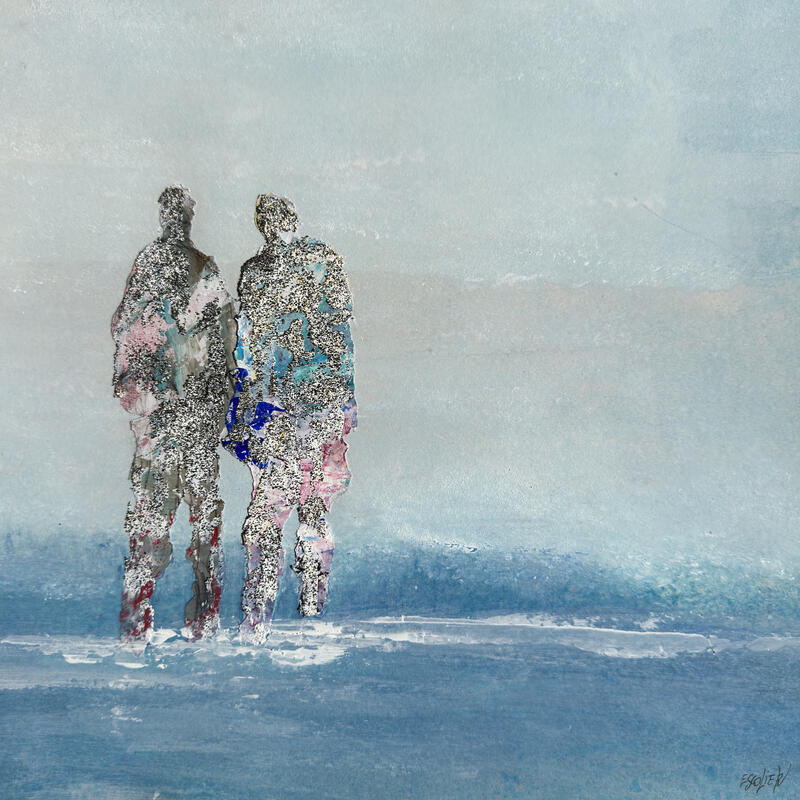 Peinture En chemin. par Escolier Odile | Tableau Figuratif Société Marine Scènes de vie Acrylique Collage