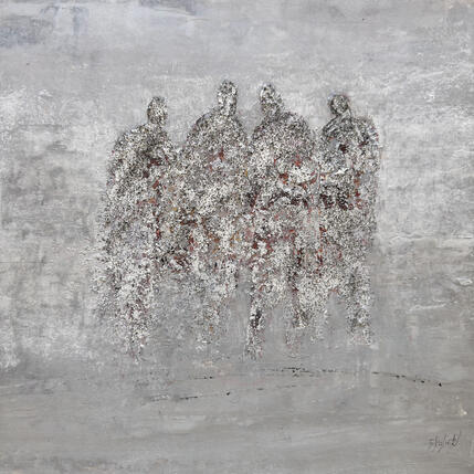 Peinture Groupe matière par Escolier Odile | Tableau Figuratif Acrylique, Sable Nature, Scènes de vie, Société
