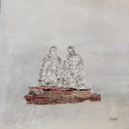 Peinture Une vie devant nous par Escolier Odile | Tableau Figuratif Acrylique, Carton, Collage Minimaliste, Scènes de vie, Société